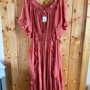Free People Coral Ruffle Dress